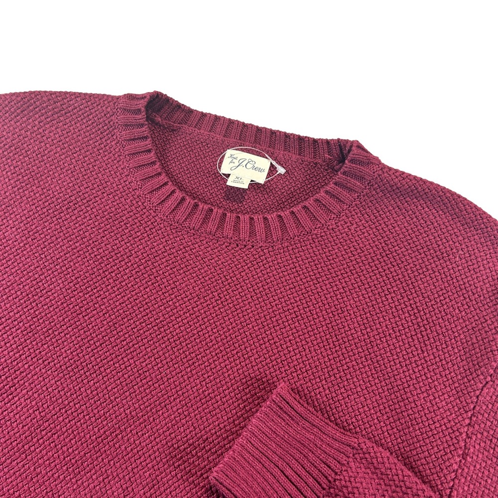 J. Crew Sweater Mens XL Burgundy Waffle Knit Chunky Cotton Crewneck Long Sleeve